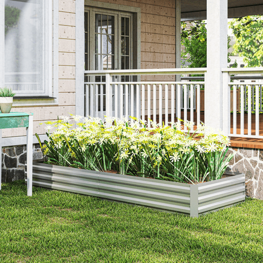 Outsunny Floreira Exterior Grande Retangular em Aço Galvanizado Horta Urbana para Cultivo de Plantas Vaso de Grande Dimensão com Fundo Aberto, Resistente às Intempéries 241x90,5x30 cm Prata