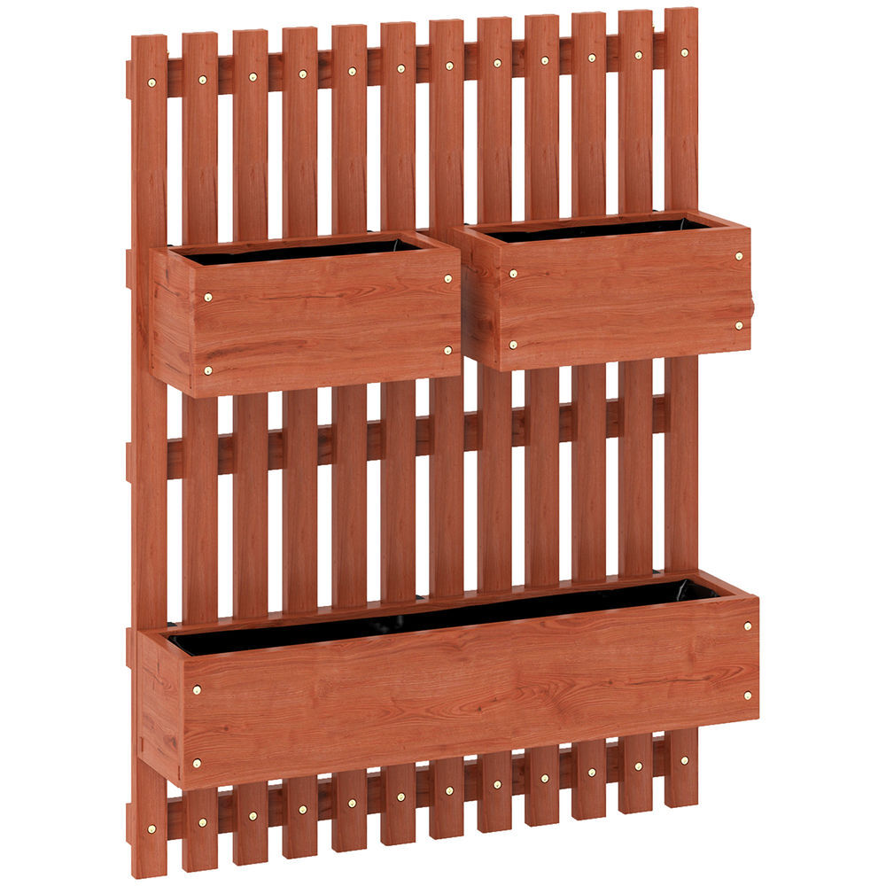 Outsunny jardinera de pared con enrejado, jardinera exterior grande de madera con 3 macetas móviles y orificio de drenaje, para exterior, jardín, terraza, patio, 60x16x80 cm, marrón