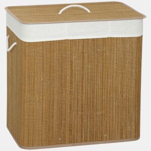 HOMCOM Cesto de Roupa Suja com Tampa 144L Cesto de Roupa Suja de Bambu com 3 Compartimentos Bolsa Interior Removível e Lavável Pegas para Lavandaria Quarto 60x40x60 cm Castanho