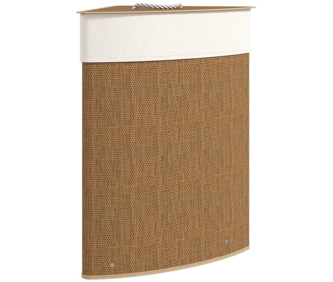 Homcom cesto ropa sucia de bambú para esquina de 55l con tapa y asa, cubo ropa sucia con bolsa extraíble y lavable para baño, dormitorio, 35x35x60 cm, marrón