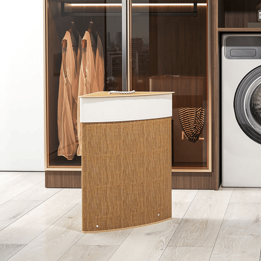 HOMCOM Cesto para Roupa Suja de Bambu de 55L com Tampa e Asa Cesto de Roupa Suja com Saco Extraível e Lavável para Casa de Banho Quarto, 35x35x60 cm Castanho