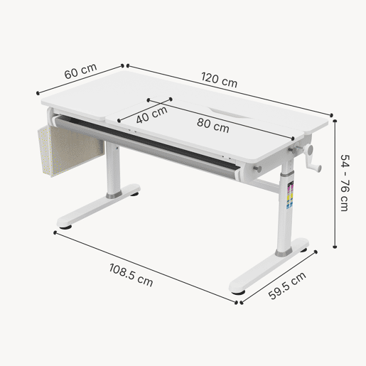 Secretária infantil Kuosa regulável em altura aço 120x60 cm cinzento  branco en.casa
