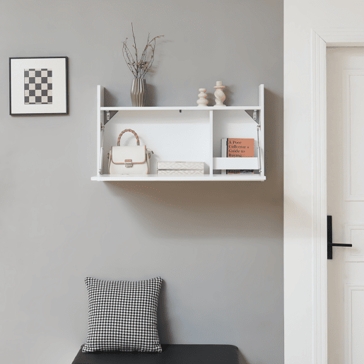 Secretária dobrável Rautalampi com prateleira 83x48x15 cm Branco en.casa Secretária dobrável Rautalampi com prateleira 83x48x15 cm Branco en.casa