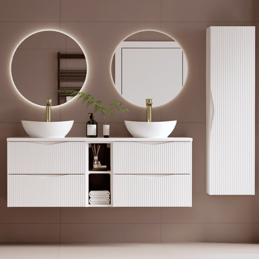 Móvel de toucador duplo Tao Branco 140cm 2 nichos e coluna