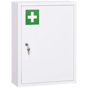 kleankin Armário de Parede de Aço para Medicamentos de 3 Níveis com Fecho e 2 Chaves para Casa de Banho e Cozinha 40x15x53,5 cm Branco