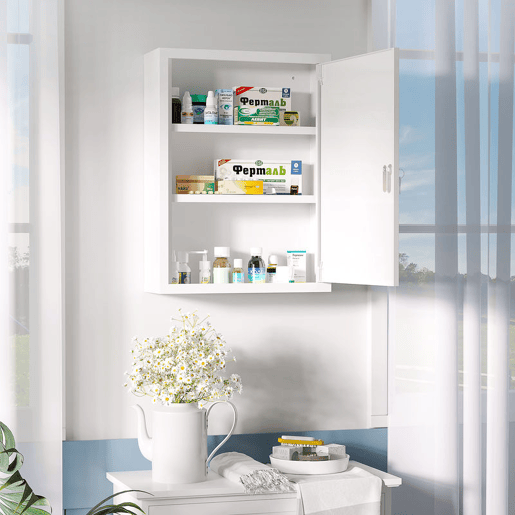 kleankin Armário de Parede de Aço para Medicamentos de 3 Níveis com Fecho e 2 Chaves para Casa de Banho e Cozinha 40x15x53,5 cm Branco