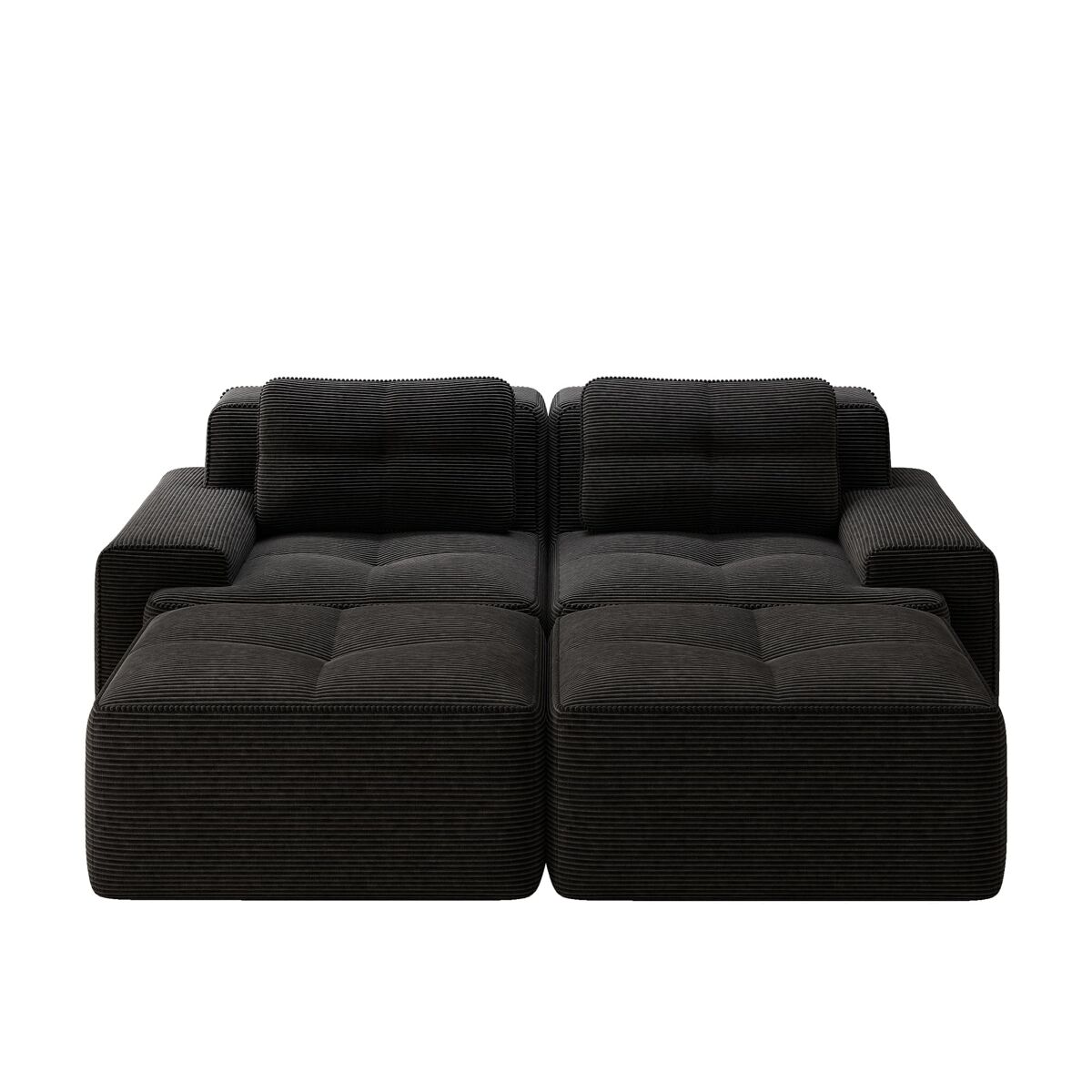 Sofá modular 2 plazas - u-shaped, cómodo, corduroy, con otomán - negro