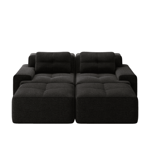 Sofá modular de 2 lugares - em forma de U, confortável, veludo cotelê, com otomano - Preto