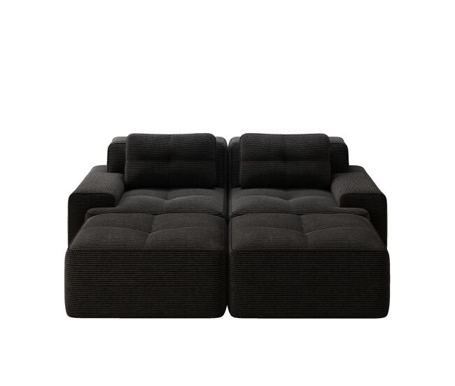 Sofá modular 2 plazas - u-shaped, cómodo, corduroy, con otomán - negro