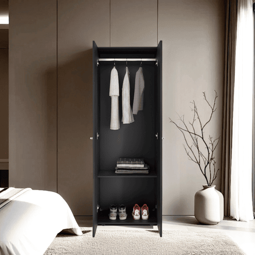 Armário alto com 2 portas, móvel de arrumação funcional para quarto em estilo moderno