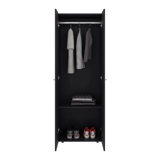 Armário alto com 2 portas, móvel de arrumação funcional para quarto em estilo moderno