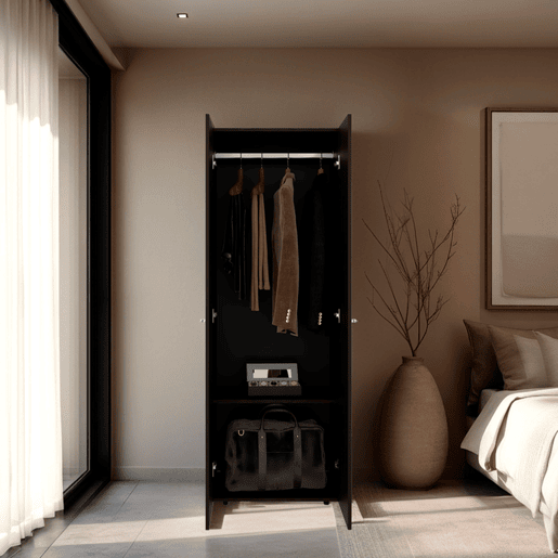 Armário alto com 2 portas, móvel de armazenamento independente para quarto, design moderno