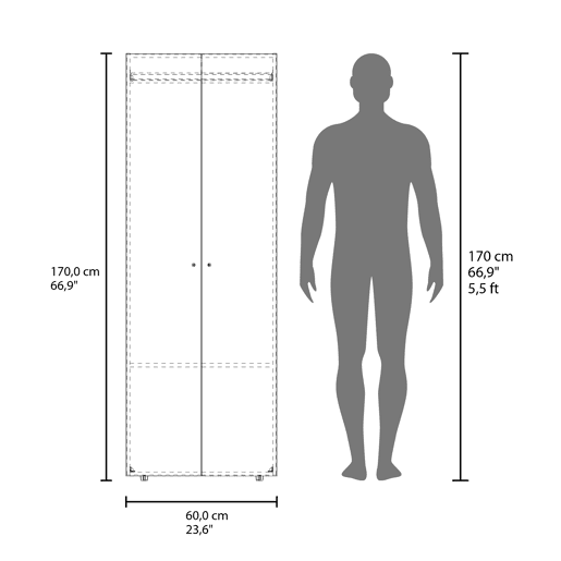 Armário alto com 2 portas, móvel de armazenamento independente para quarto, design moderno