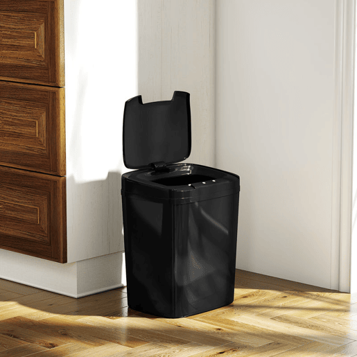 HOMCOM Balde de Lixo Automático 15L Papeleira de Cozinha com Sensor Infravermelhos e Modo Manual Anel de Retenção Antimarcas, para Escritório Casa 27,6x21,4x33,5 cm Preto