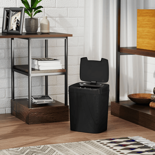 HOMCOM Balde de Lixo Automático 15L Papeleira de Cozinha com Sensor Infravermelhos e Modo Manual Anel de Retenção Antimarcas, para Escritório Casa 27,6x21,4x33,5 cm Preto