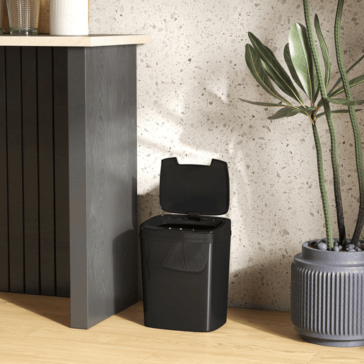 HOMCOM Balde de Lixo Automático 15L Papeleira de Cozinha com Sensor Infravermelhos e Modo Manual Anel de Retenção Antimarcas, para Escritório Casa 27,6x21,4x33,5 cm Preto