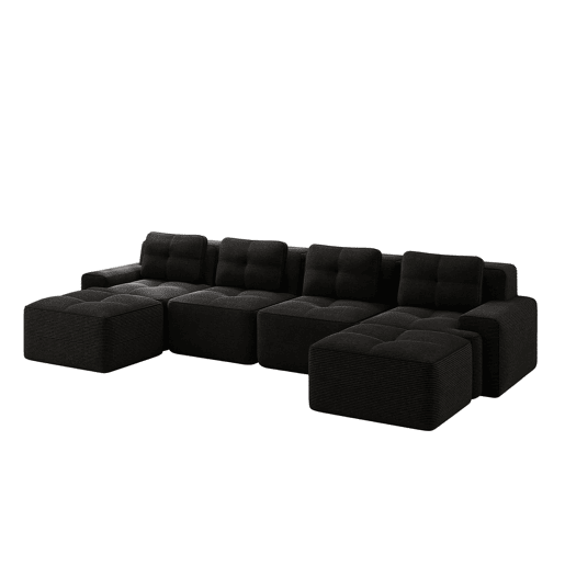 Sofá modular de 4 lugares - chaise longue em U cloud de veludo cotelê - preto