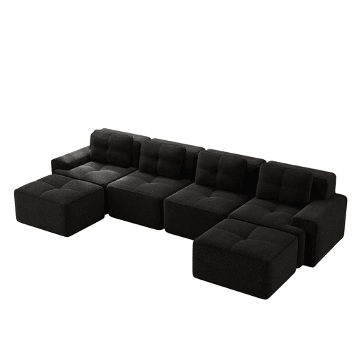 Sofá modular de 4 lugares - chaise longue em U cloud de veludo cotelê - preto