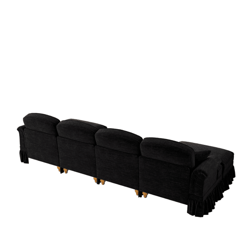 Sofá modular U 4 lugares - Chenille, braços cónicos, saia removível, pufes móveis - Preto