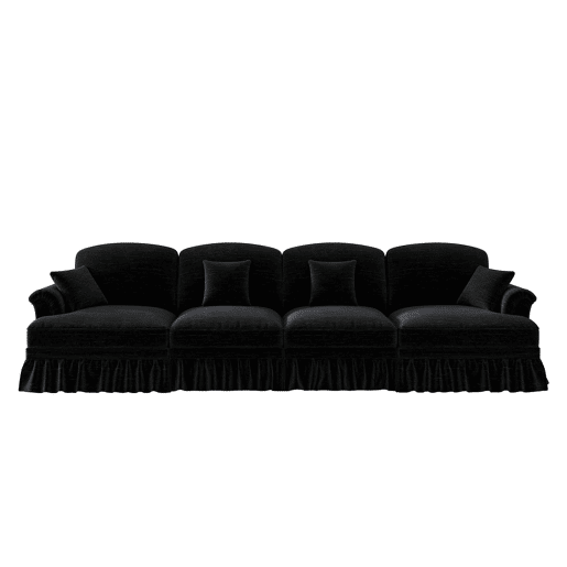 Sofá de 4 lugares - estilo mid-century em chenille, braços em forma de funil - preto