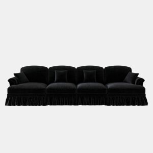 Sofá de 4 lugares - estilo mid-century em chenille, braços em forma de funil - preto