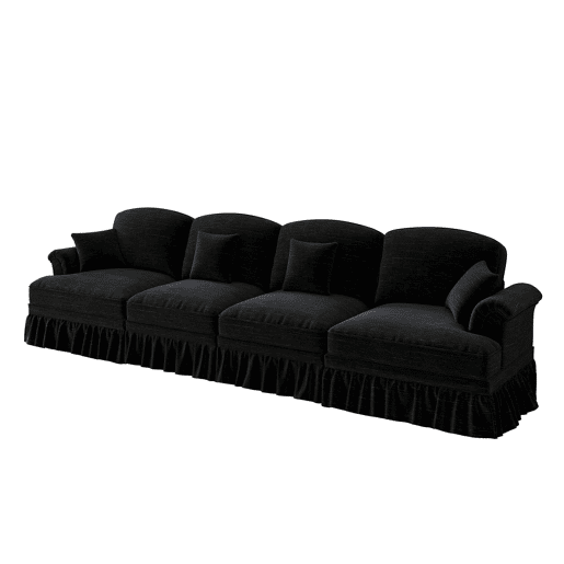 Sofá de 4 lugares - estilo mid-century em chenille, braços em forma de funil - preto