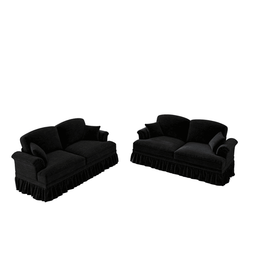 Sofá modular L 4 lugares - Chenille, braços cónicos, saia removível, pés torneados, apoio para os pés - Preto
