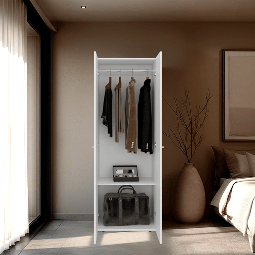 Armário alto com 2 portas, móvel de armazenamento independente para quarto Design funcional e moderno
