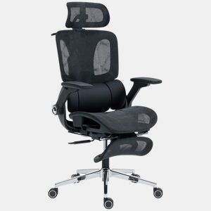 HOMCOM Cadeira de Secretária Ergonómica com Descanso para Pés Cadeira de Escritório Giratória com Encosto Reclinável e Alto Suporte Lombar Rede Transpirável Apoios de Braço 4D e Encosto de Cabeça Ajustável Rodas