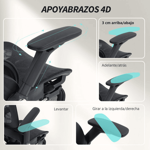 HOMCOM Cadeira de Secretária Ergonómica com Descanso para Pés Cadeira de Escritório Giratória com Encosto Reclinável e Alto Suporte Lombar Rede Transpirável Apoios de Braço 4D e Encosto de Cabeça Ajustável Rodas