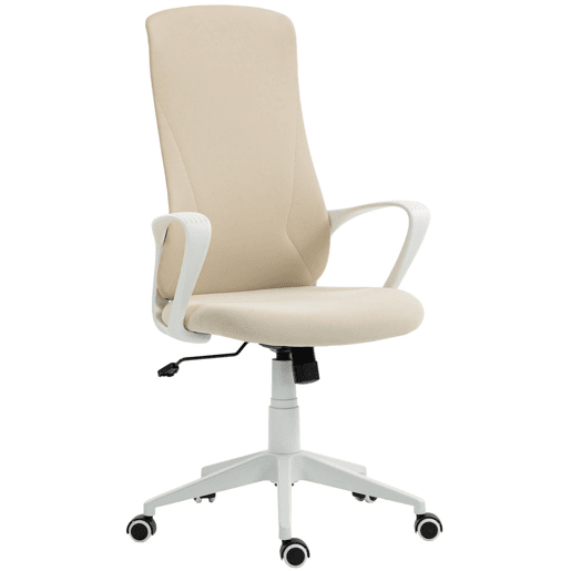 Vinsetto Cadeira de Escritório Giratória com Altura Ajustável Cadeira de Escritório Ergonómica com Apoio para os Braços Função de Inclinação e Encosto Alto 62x56x110-119,5 cm Bege