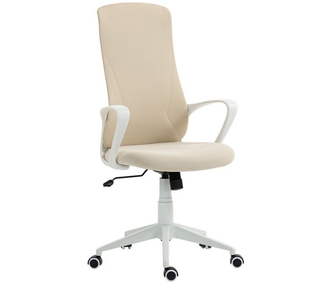 Vinsetto silla de oficina giratoria silla de escritorio juvenil con altura ajustable función de basculante reposabrazos y respaldo alto 62x56x110-119,5 cm beige