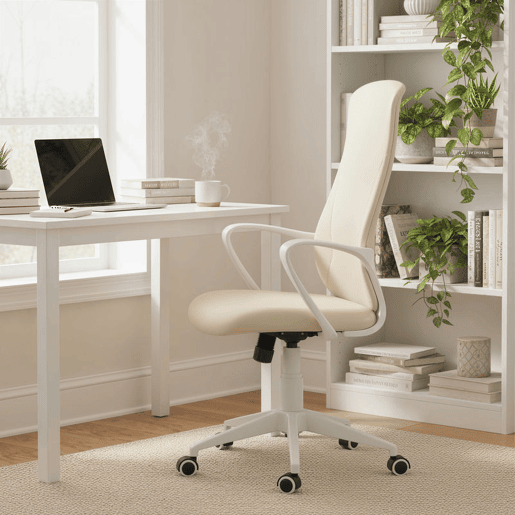 Vinsetto Cadeira de Escritório Giratória com Altura Ajustável Cadeira de Escritório Ergonómica com Apoio para os Braços Função de Inclinação e Encosto Alto 62x56x110-119,5 cm Bege