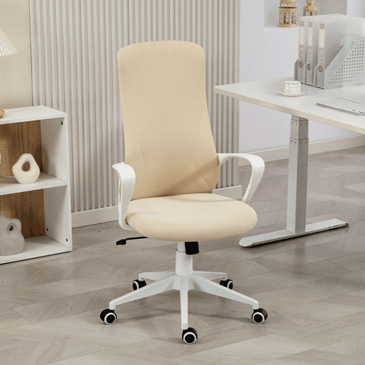 Vinsetto Cadeira de Escritório Giratória com Altura Ajustável Cadeira de Escritório Ergonómica com Apoio para os Braços Função de Inclinação e Encosto Alto 62x56x110-119,5 cm Bege