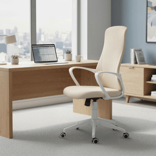 Vinsetto Cadeira de Escritório Giratória com Altura Ajustável Cadeira de Escritório Ergonómica com Apoio para os Braços Função de Inclinação e Encosto Alto 62x56x110-119,5 cm Bege