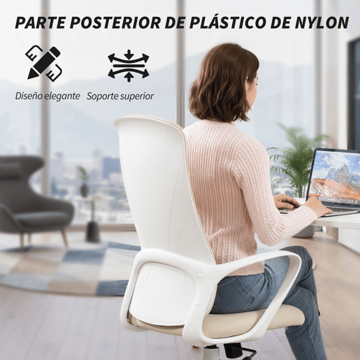 Vinsetto Cadeira de Escritório Giratória com Altura Ajustável Cadeira de Escritório Ergonómica com Apoio para os Braços Função de Inclinação e Encosto Alto 62x56x110-119,5 cm Bege