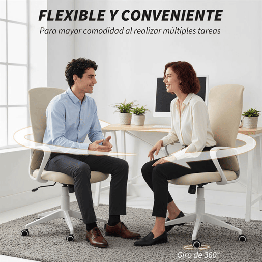 Vinsetto Cadeira de Escritório Giratória com Altura Ajustável Cadeira de Escritório Ergonómica com Apoio para os Braços Função de Inclinação e Encosto Alto 62x56x110-119,5 cm Bege
