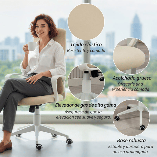 Vinsetto Cadeira de Escritório Giratória com Altura Ajustável Cadeira de Escritório Ergonómica com Apoio para os Braços Função de Inclinação e Encosto Alto 62x56x110-119,5 cm Bege