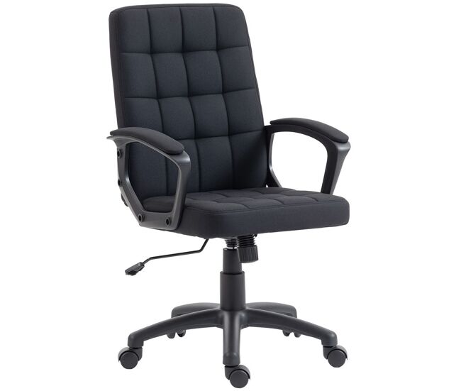 Vinsetto silla de oficina, silla de escritorio giratoria, tapizada en lino sintético, altura ajustable, basculante, respaldo medio, con reposabrazos, ruedas, negro