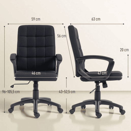 Vinsetto Cadeira de Escritório Cadeira de Escritório Giratória com Altura Ajustável e Apoio para os Braços Estilo Moderno Carga 120 kg para Estudio 59x63x96-105,5 cm Preto