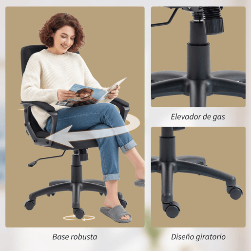 Vinsetto Cadeira de Escritório Cadeira de Escritório Giratória com Altura Ajustável e Apoio para os Braços Estilo Moderno Carga 120 kg para Estudio 59x63x96-105,5 cm Preto