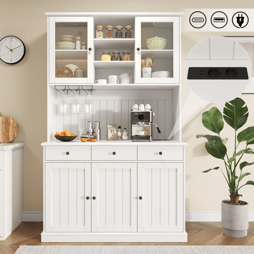 Armário de cozinha de mdf com 5 portas e 3 gavetas,branco
