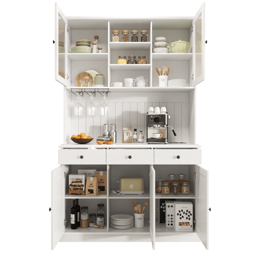 Armário de cozinha de mdf com 5 portas e 3 gavetas,branco
