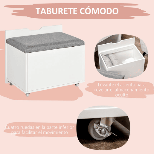 HOMCOM Toucador com Banco Oculto e Espelho Rebatível Mesa de Maquilhagem com Gaveta e 7 Compartimentos Banco Acolchoado com Armazenamento para Espaços Reduzidos Vestuário Branco HOMCOM Toucador com Banco Oculto e Espelho Rebatível Mesa de Maquilhagem com Gaveta e 7 Compartimentos Banco Acolchoado com Armazenamento para Espaços Reduzidos Vestuário Branco