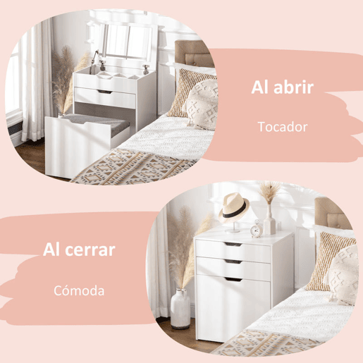 HOMCOM Toucador com Banco Oculto e Espelho Rebatível Mesa de Maquilhagem com Gaveta e 7 Compartimentos Banco Acolchoado com Armazenamento para Espaços Reduzidos Vestuário Branco HOMCOM Toucador com Banco Oculto e Espelho Rebatível Mesa de Maquilhagem com Gaveta e 7 Compartimentos Banco Acolchoado com Armazenamento para Espaços Reduzidos Vestuário Branco