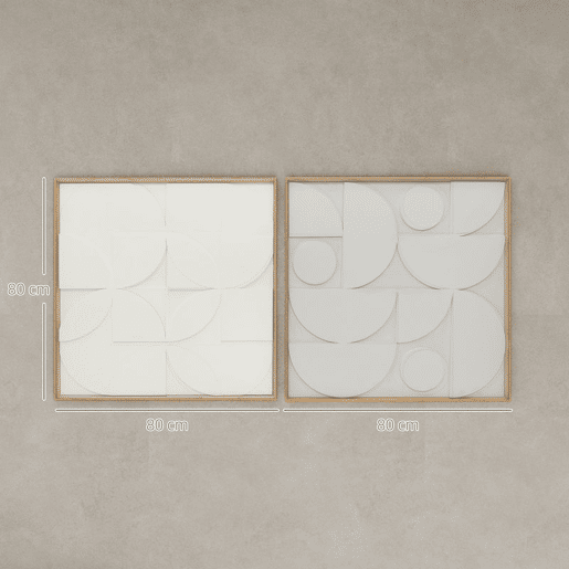 HOMCOM Decoração de Parede em Madeira 3D Conjunto de 2 Peças de Parede 80 cm com Padrões Geométricos Decoração Moderna para Sala Quarto Corredor Branco