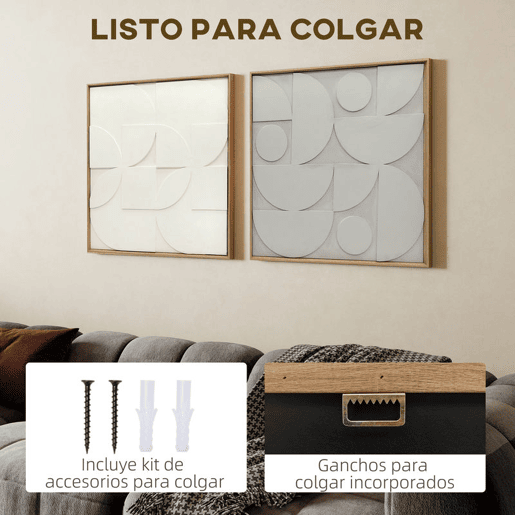 HOMCOM Decoração de Parede em Madeira 3D Conjunto de 2 Peças de Parede 80 cm com Padrões Geométricos Decoração Moderna para Sala Quarto Corredor Branco