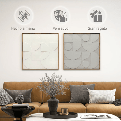 HOMCOM Decoração de Parede em Madeira 3D Conjunto de 2 Peças de Parede 80 cm com Padrões Geométricos Decoração Moderna para Sala Quarto Corredor Branco