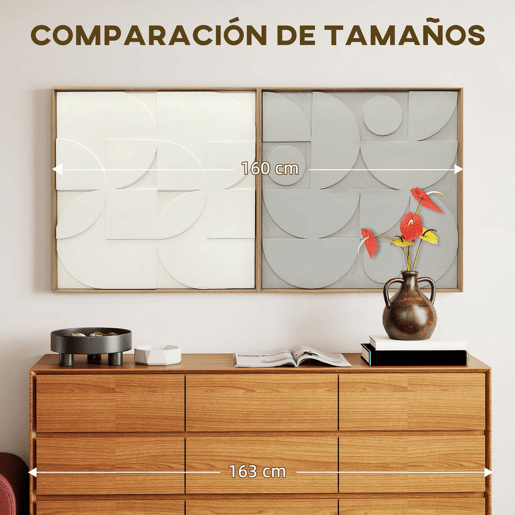 HOMCOM Decoração de Parede em Madeira 3D Conjunto de 2 Peças de Parede 80 cm com Padrões Geométricos Decoração Moderna para Sala Quarto Corredor Branco
