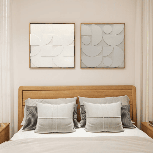HOMCOM Decoração de Parede em Madeira 3D Conjunto de 2 Peças de Parede 80 cm com Padrões Geométricos Decoração Moderna para Sala Quarto Corredor Branco